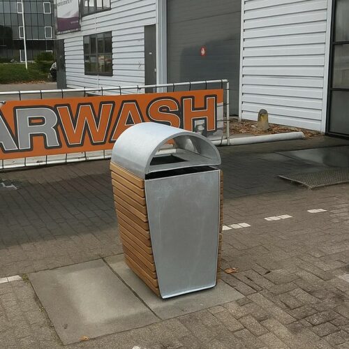 Buitenafvalbak Contour met een scharnierbare deksel en uitneembare binnencontainer.