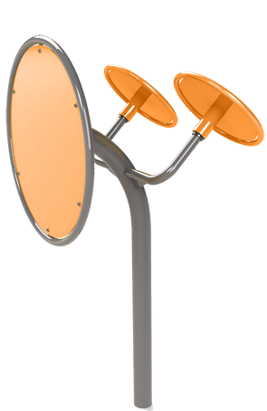 Buiten fitness toestel de Tai Chi Wheels 1 Tai CHi Wheels, coördinatie en bovenlichaam, buitenfitnesstoestel dat met name ideaal is voor ouderen.