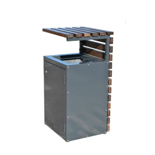 Buiten afvalbak Vera 5 De stalen, verzinkte uitvoering van deze afvalbak. RAL 7016