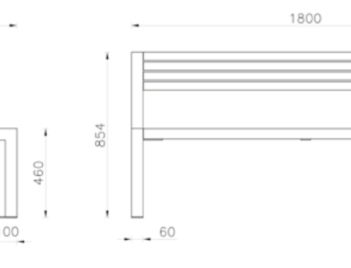 Parkbank Bologna 11 Tekening bank met rugleuning.