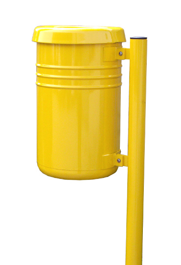 Afvalbak Pisa 5 Vrijstaande afvalbak Pisa met deksel volledig gecoat in geel.