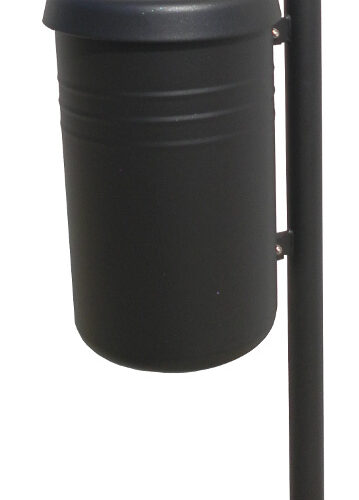 Afvalbak Pisa 15 Afvalbak Pisa volledig gecoat in het zwart met een afneembare deksel met inwerpopening.