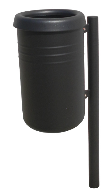 Afvalbak Pisa 6 Afvalbak Pisa volledig gecoat in het zwart met een afneembare deksel met inwerpopening.