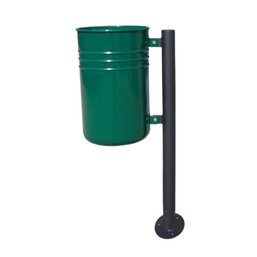 Afvalbak Pisa 16 De afvalbak Pisa met paal in combinatie met een voetplaat als alternatief voor inbetonneren.