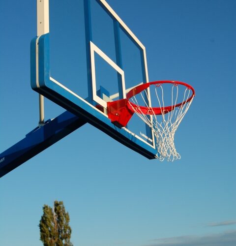Basketbalbord Profi compleet 15 Basketbalbord afgebeeld met de blauwe protectie aan de onderzjde