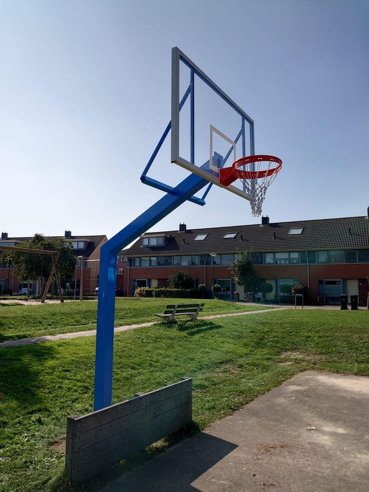 Basketbalpaal PROFI-outdoor 33 De perfecte basketbalpaal voor scholen, sportparken en speelpleinen, met extra opties zoals een verende dunkring en een antivandaal basketbalnet!
