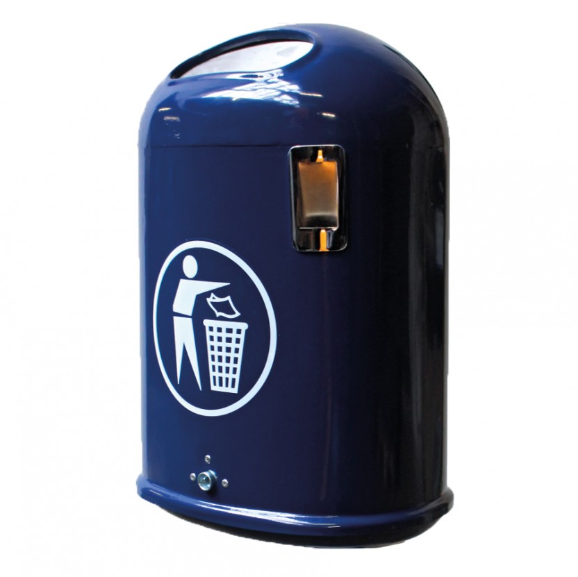 Buitenafvalbak Saluna 7 Buiten afvalbak Saluna in een frisse blauwe poedercoating. De duurzame en voordelige, vandalisme-arme afvalbak voor de openbare ruimtes. Deze is voorzien van een peukendover.