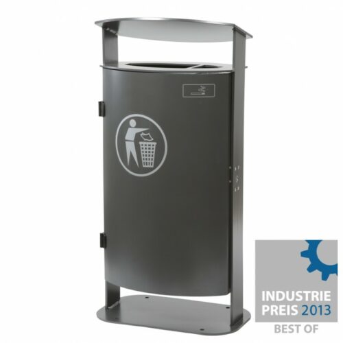 Buitenafvalbakken van topkwaliteit met een zeer fraaie vormgeving. Afgebeeld de uitvoering met vlak dak.