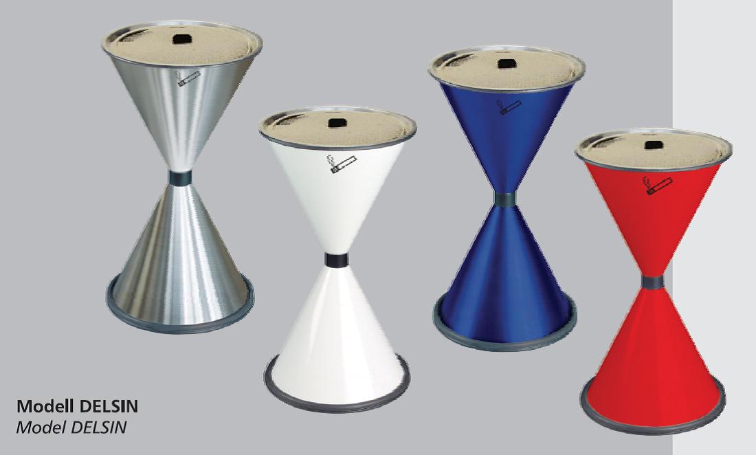 Asbak model Delsin 3 Buiten-asbak model Delsin. Van links naar rechts > rvs, wit, blauw en rood.