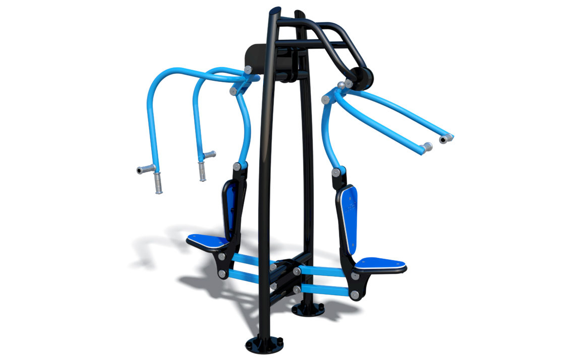 Buiten fitnesstoestel Chest Press & Pull Down Combo 1 Chest Press en Pull Down Combo. Een ideaal buitenfitness toestel voor de openbare en semi-openbare ruimtes