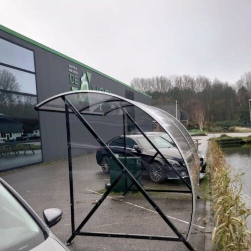 Fietsoverkapping BF1000 - AANBIEDING 79 Fietsoverkapping model BF1000, lengte 3 meter, ingezet als rookabri.