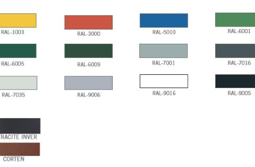 Kleurenkaart van onze standaard ral kleuren fietsenrek model Fox.