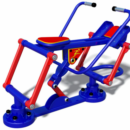 Outdoor roeitrainer 11 De uitvoering in rood-blauw van deze fraaie buiten roeitrainer