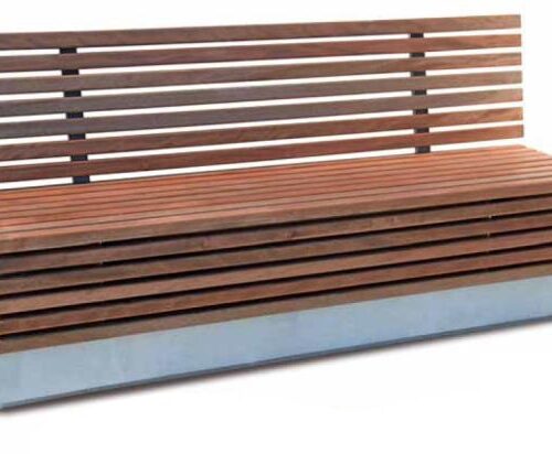 Parkbank model Litho. Een zeer fraai afgewerkte parkbank van beton en hout.