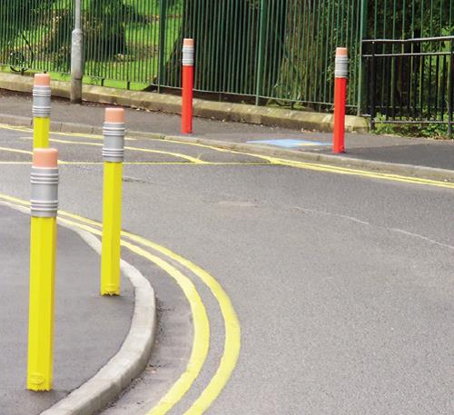 Parkeerpaal Potloodmodel 26 Voor de aanduiding van oversteekplaatsen zijn geel en rood de meest gangbare kleuren voor onze potlood afzetpalen.