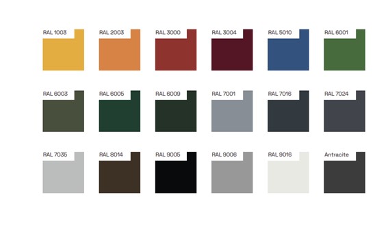 Parkbank Armas 9 lijst met mogelijke andere RAL kleuren