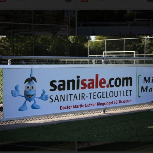 Reclame-ophangsysteem Pro 97 Onze reclamerails bij vv Drachten.