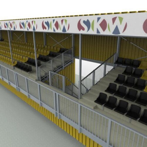 Tribune model Live 67 Tribunebouw, u ontvangt eerst een tekening van de tribune alvorens u tot koop overgaat. Zodat u weet dat u de juiste tribune langs de lijn krijgt. SKWshop, ook sterk in tribunebouw. Maatwerk, vakwerk.