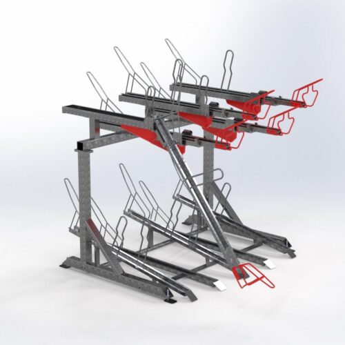 Tweelaags fietsenrek 2Tier+ 24 Tweelaags fietsenrekken, de ruimtebesparende oplossing.